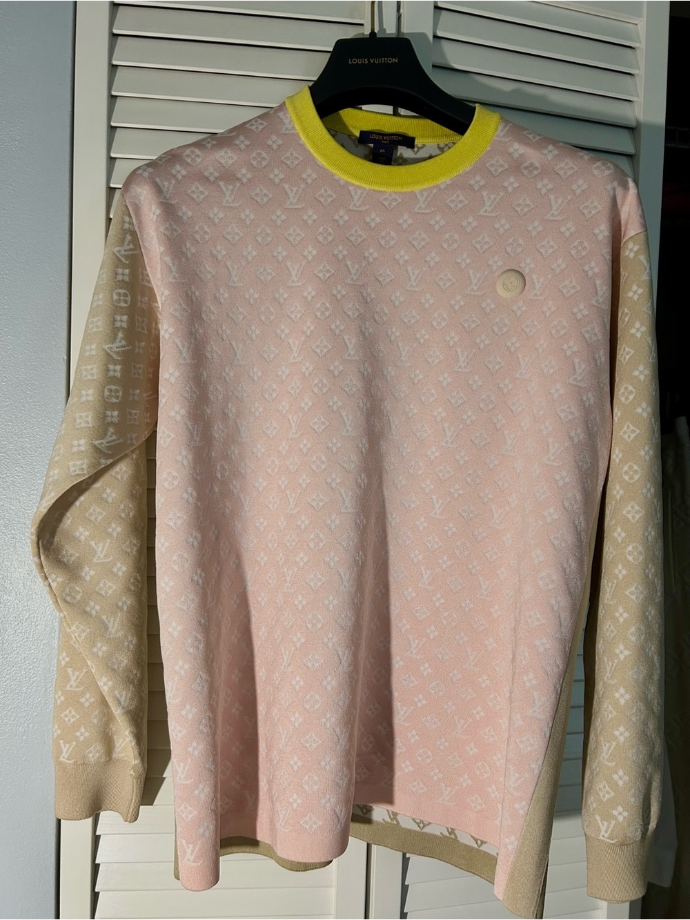 Louis Vuitton Pink & Beige Monogram Crewneck with Yellow Trim